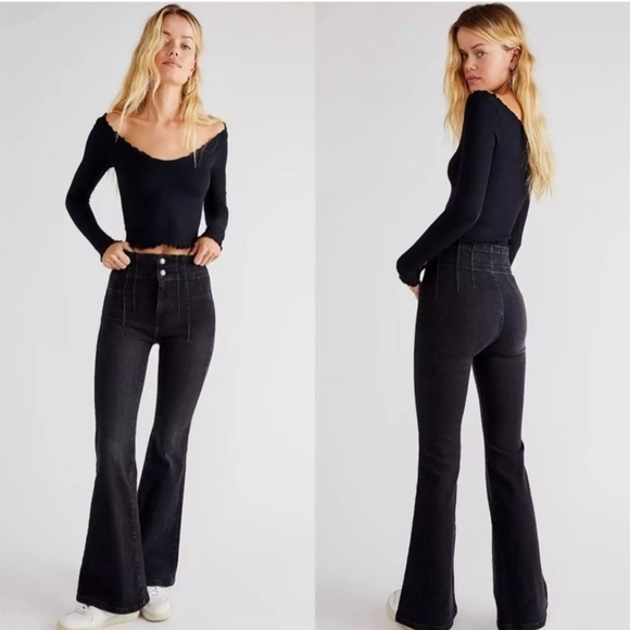 Free People We The Free Jayde Flare Jeans Black 31 - Picture 9 of 9